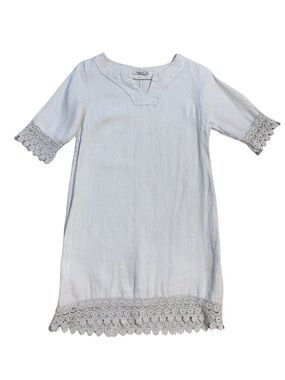 Alessia Pacini Tan Linen Lace Shift Dress Tunic XS Boho